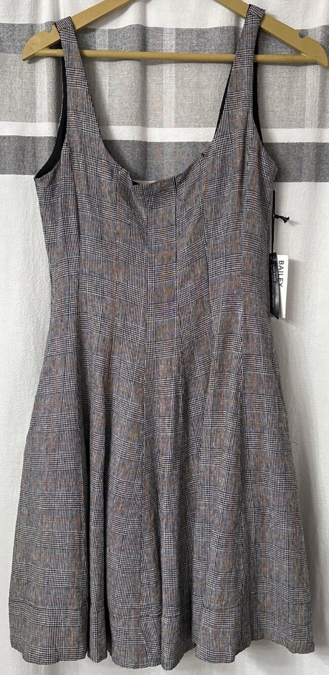 NWT Bailey 44 Women’s Houndstooth Plaid Dress Linen Blend Fit And Flare Size 6